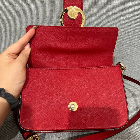 Michael Kors Red Leather Messenger Purse - Picture 5 of 14